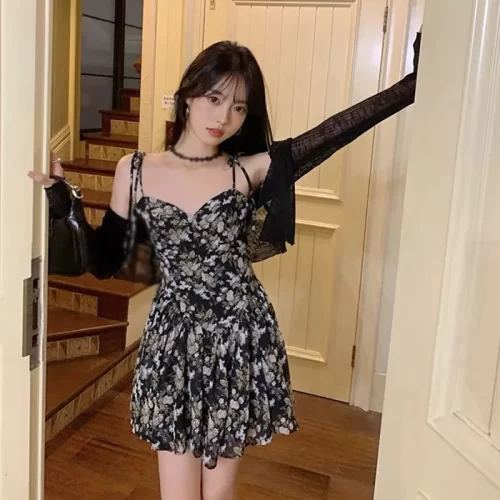 Chic Summer Flower Print Mesh Slip Dress 9 Fashion Flower Print Mesh Slip Dress Summer Spaghetti Strap Vacation Midi Dress Beach Vestidos Party Dress 3