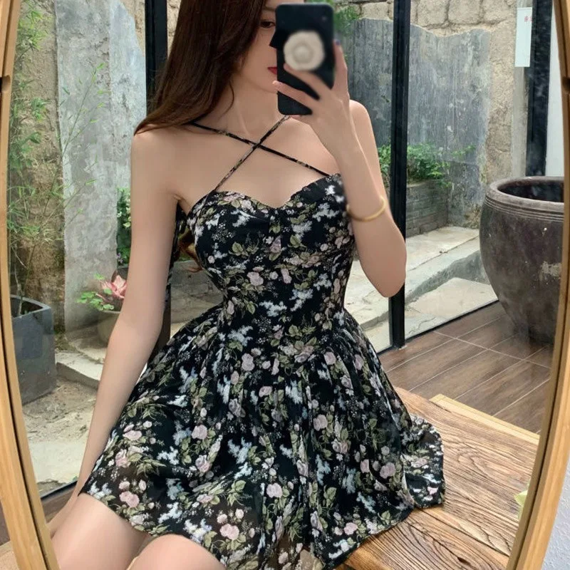 Chic Summer Flower Print Mesh Slip Dress 5 Fashion Flower Print Mesh Slip Dress Summer Spaghetti Strap Vacation Midi Dress Beach Vestidos Party Dress 4