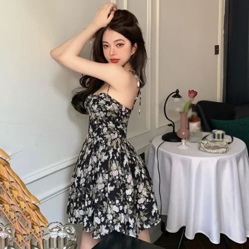 Chic Summer Flower Print Mesh Slip Dress 11 Fashion Flower Print Mesh Slip Dress Summer Spaghetti Strap Vacation Midi Dress Beach Vestidos Party Dress 5