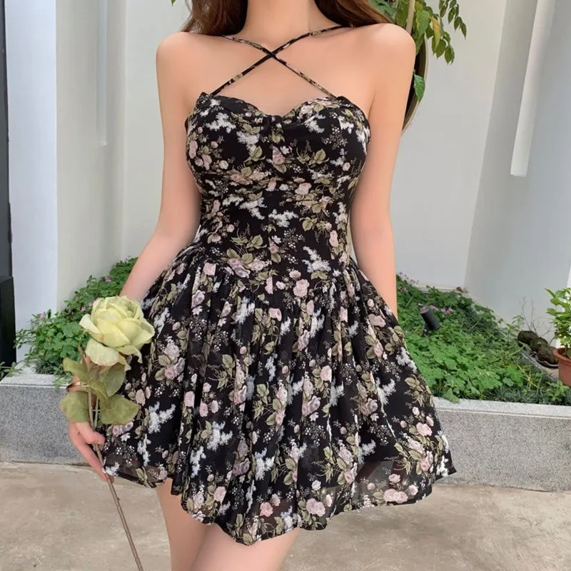 Chic Summer Flower Print Mesh Slip Dress 1 Fashion Flower Print Mesh Slip Dress Summer Spaghetti Strap Vacation Midi Dress Beach Vestidos Party Dress