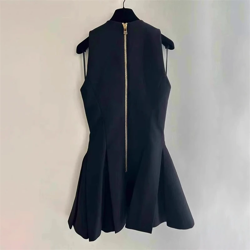 V-Neck Double-Breasted A-Line Mini Dress 6 y2k summer new women s V neck metal double breasted sleeveless dress 2024 high quality fashion 5